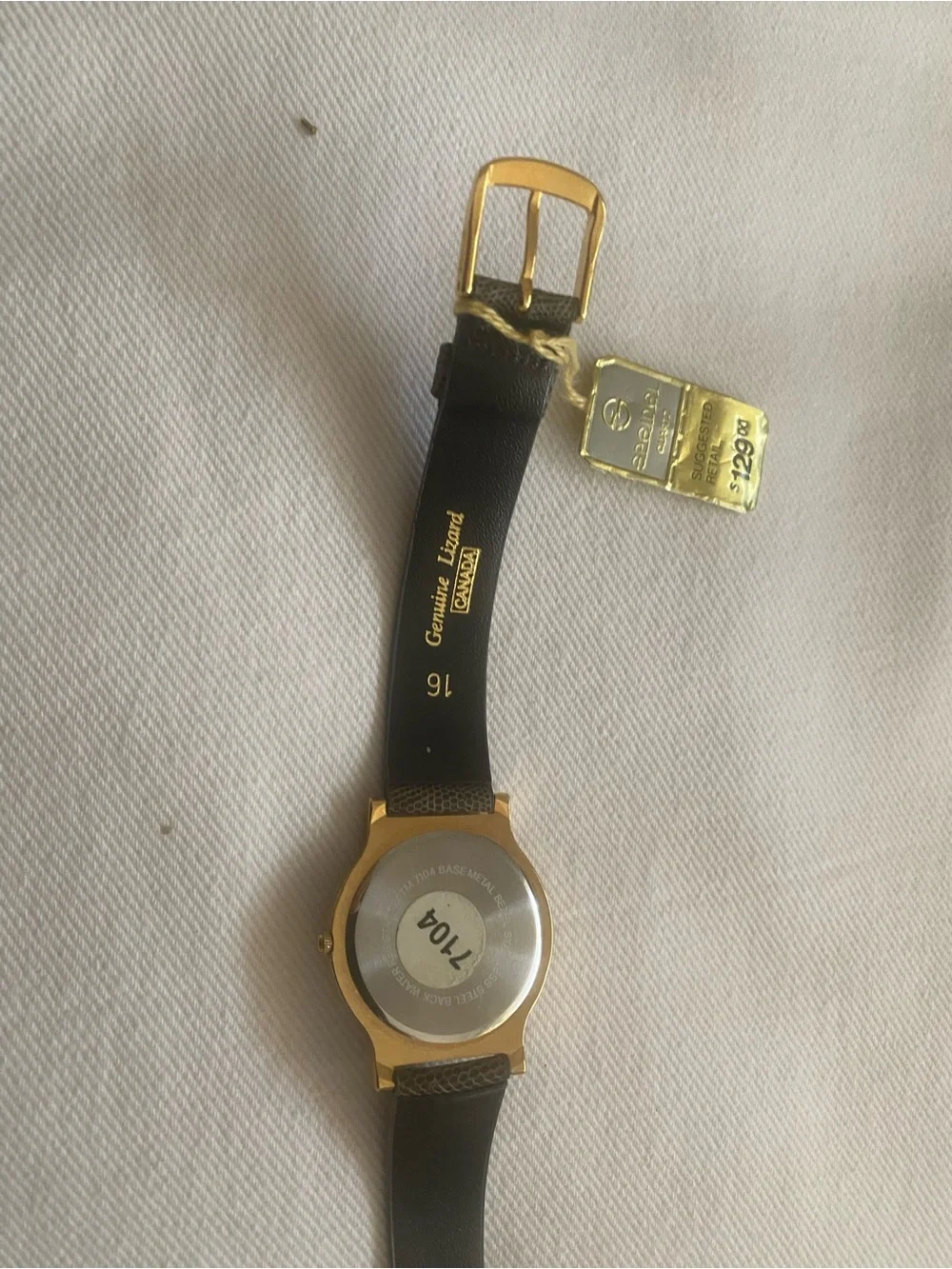 Vintage Spidel Gold-Tone Case Watch with Olive Green Leather Strap